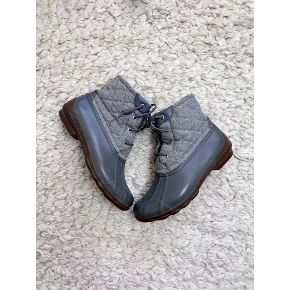 Women's Sperry Gray Quilted Duck Boots Size 8 Wool Blend Waterproof